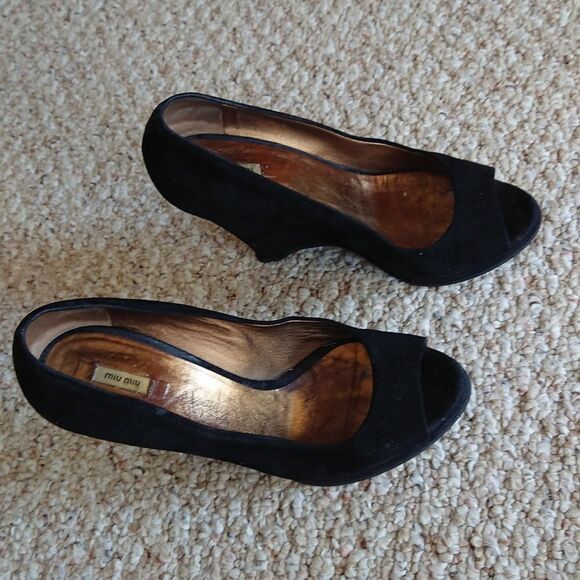 Miu Miu black suede wedges size 37 - Picture 14 of 16